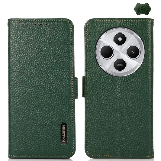 For Redmi 14C 4G KHAZNEH Side-Magnetic Litchi Genuine Leather RFID Phone Case(Green)