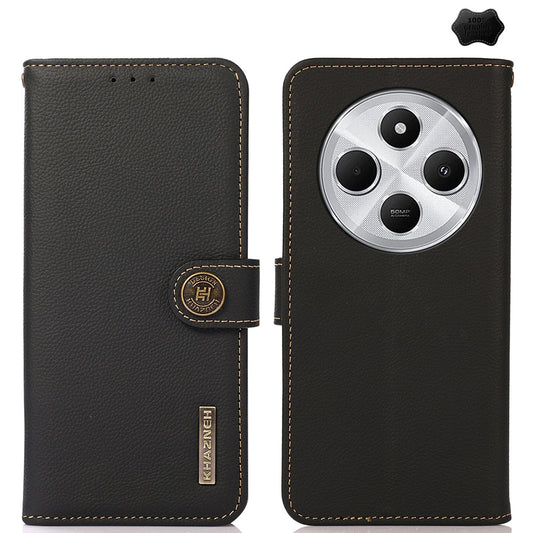 For Redmi 14C 4G KHAZNEH Custer Texture RFID Genuine Leather Phone Case(Black)