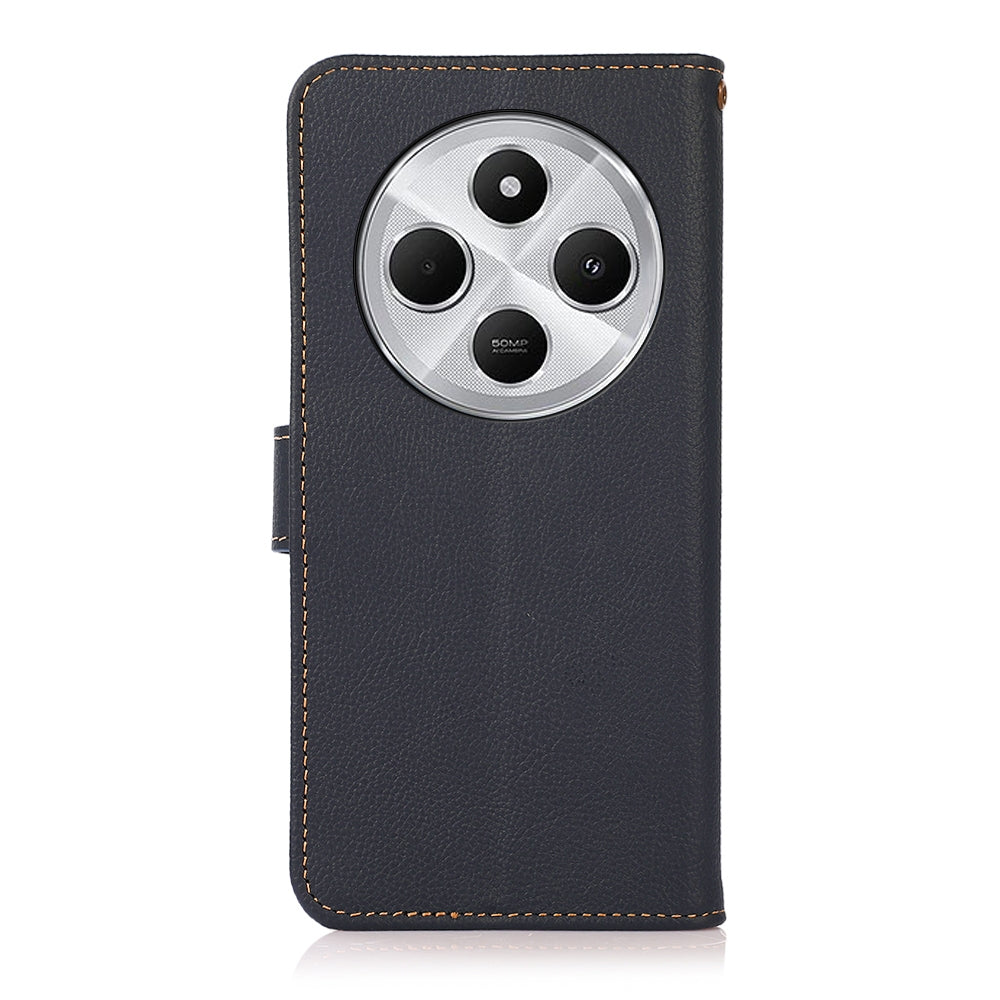 For Redmi 14C 4G KHAZNEH Custer Texture RFID Genuine Leather Phone Case(Blue)