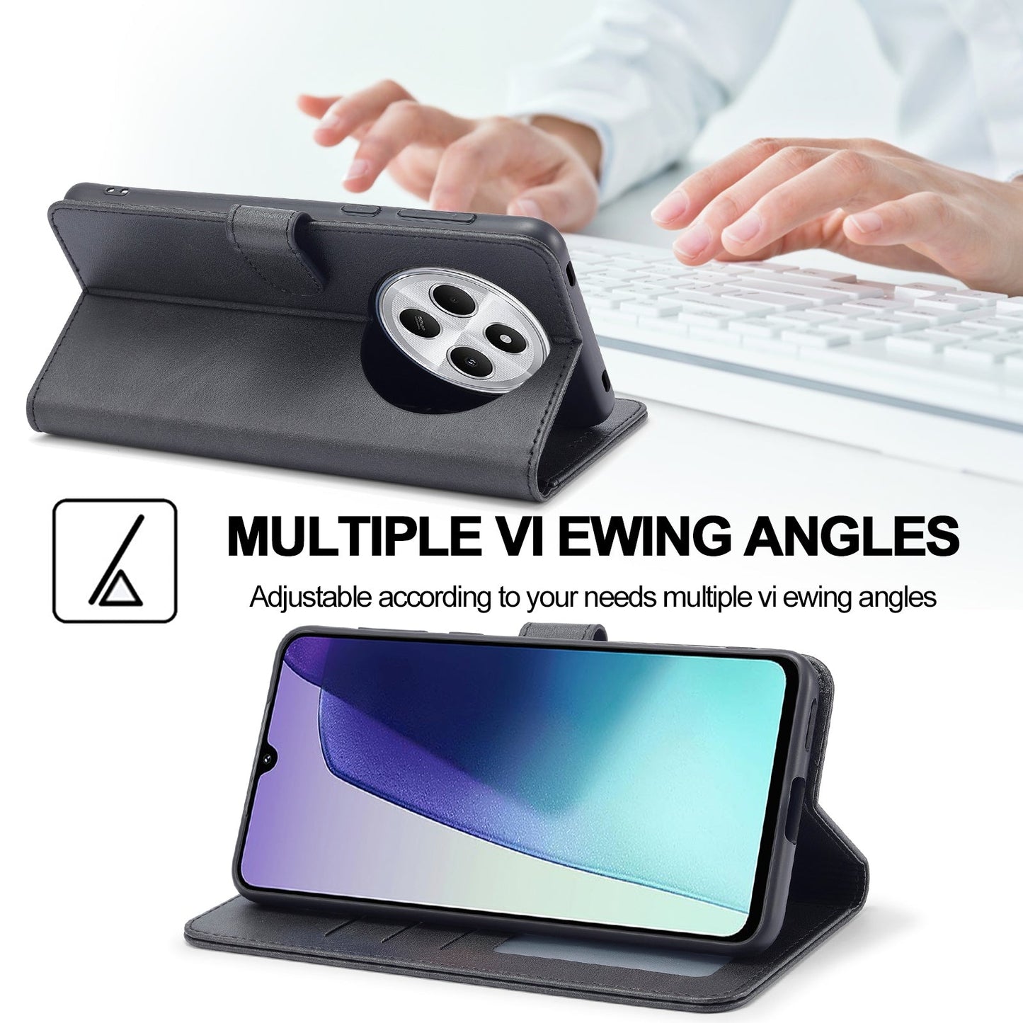 For Redmi 14C LC.IMEEKE Calf Texture Leather Phone Case(Black)