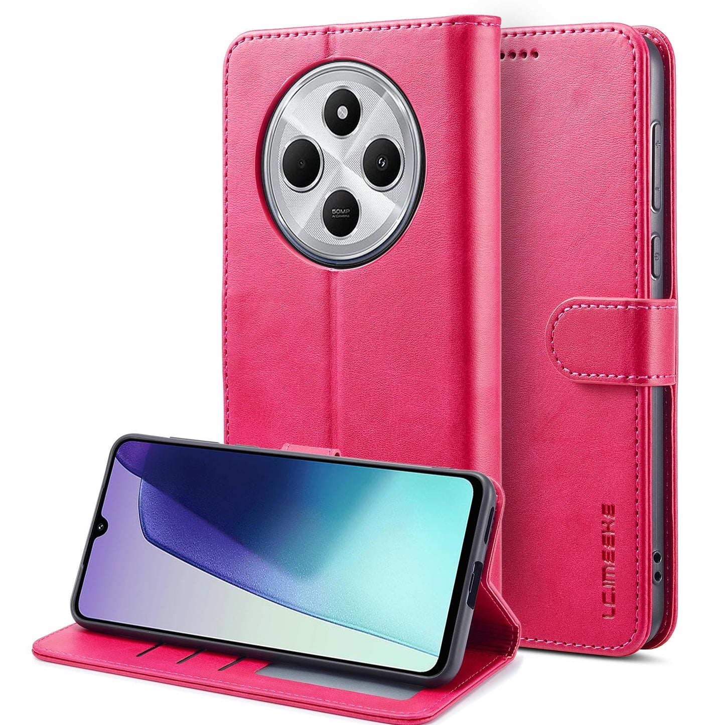 For Redmi 14C LC.IMEEKE Calf Texture Leather Phone Case(Red)