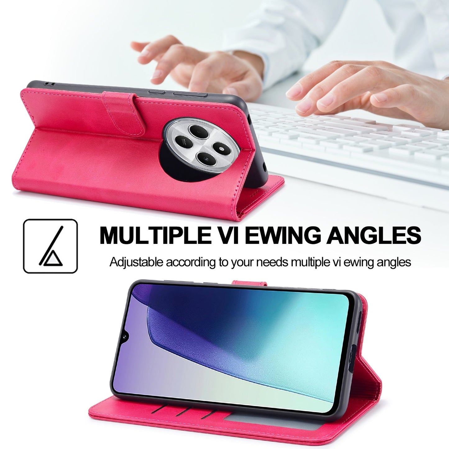 For Redmi 14C LC.IMEEKE Calf Texture Leather Phone Case(Red)