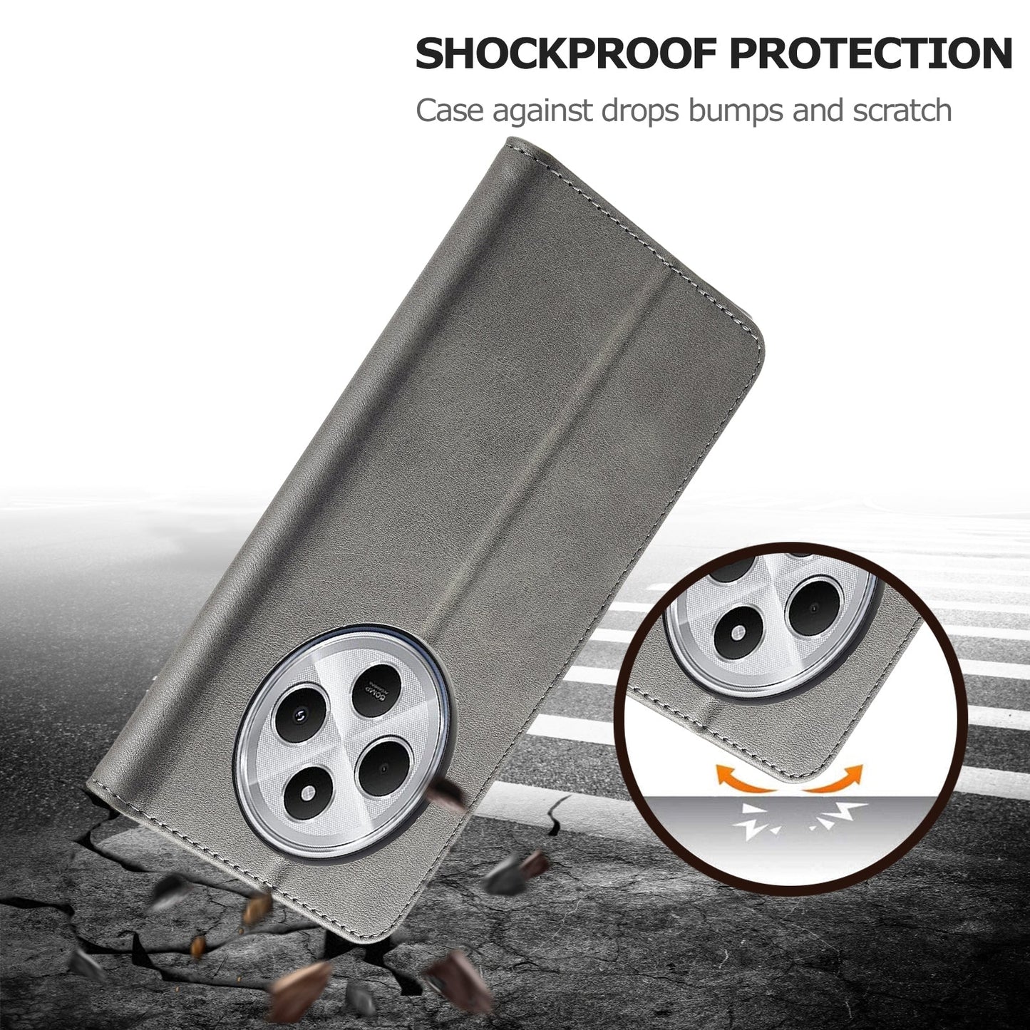 For Redmi 14C LC.IMEEKE Calf Texture Leather Phone Case(Grey)