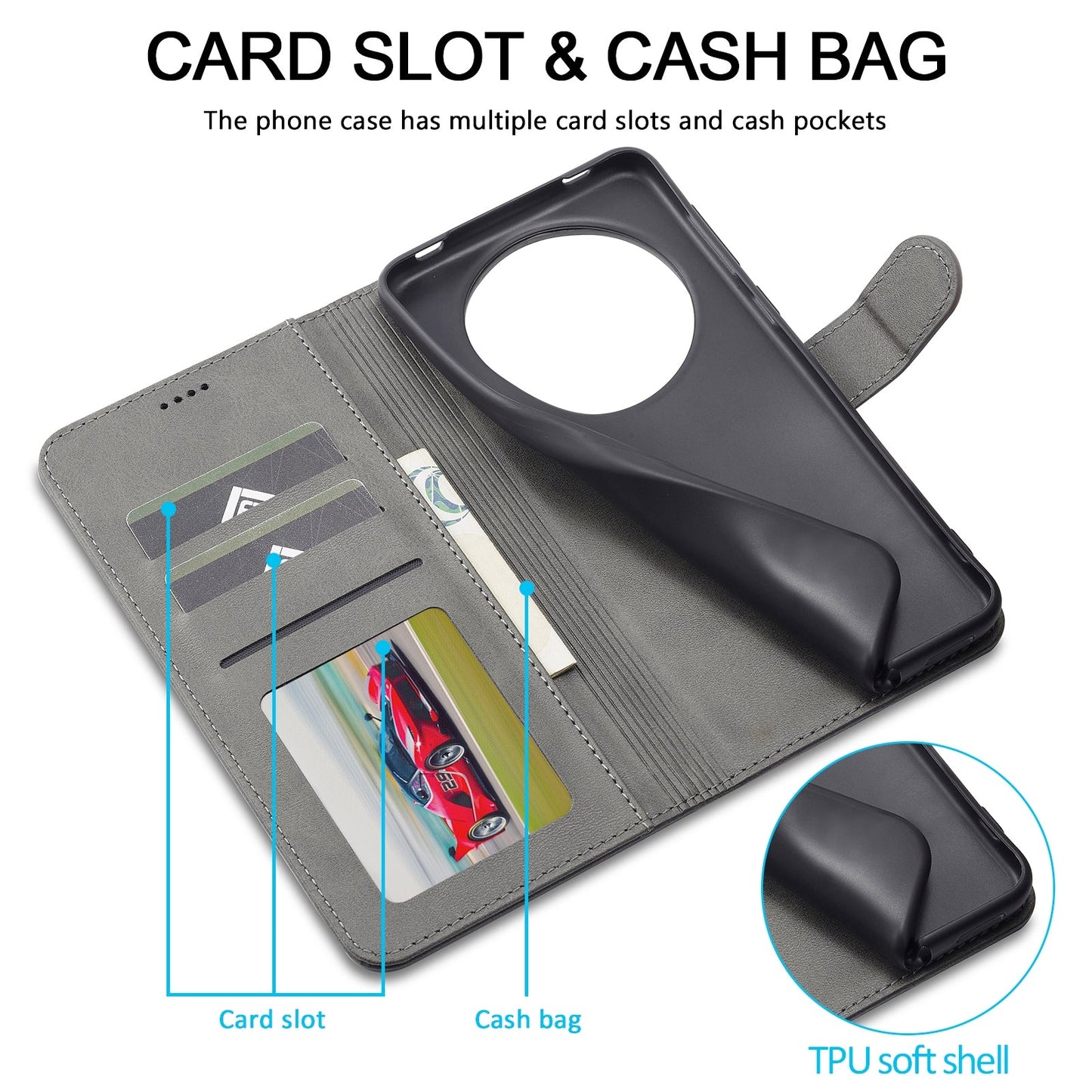 For Redmi 14C LC.IMEEKE Calf Texture Leather Phone Case(Grey)