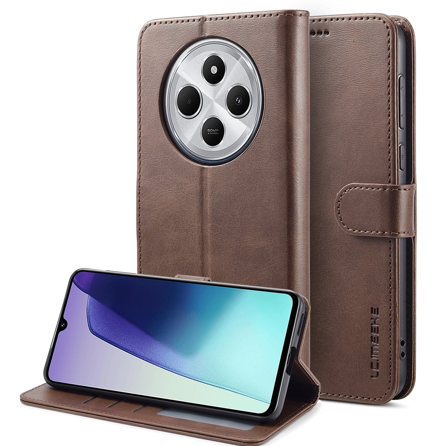 For Redmi 14C LC.IMEEKE Calf Texture Leather Phone Case(Coffee)
