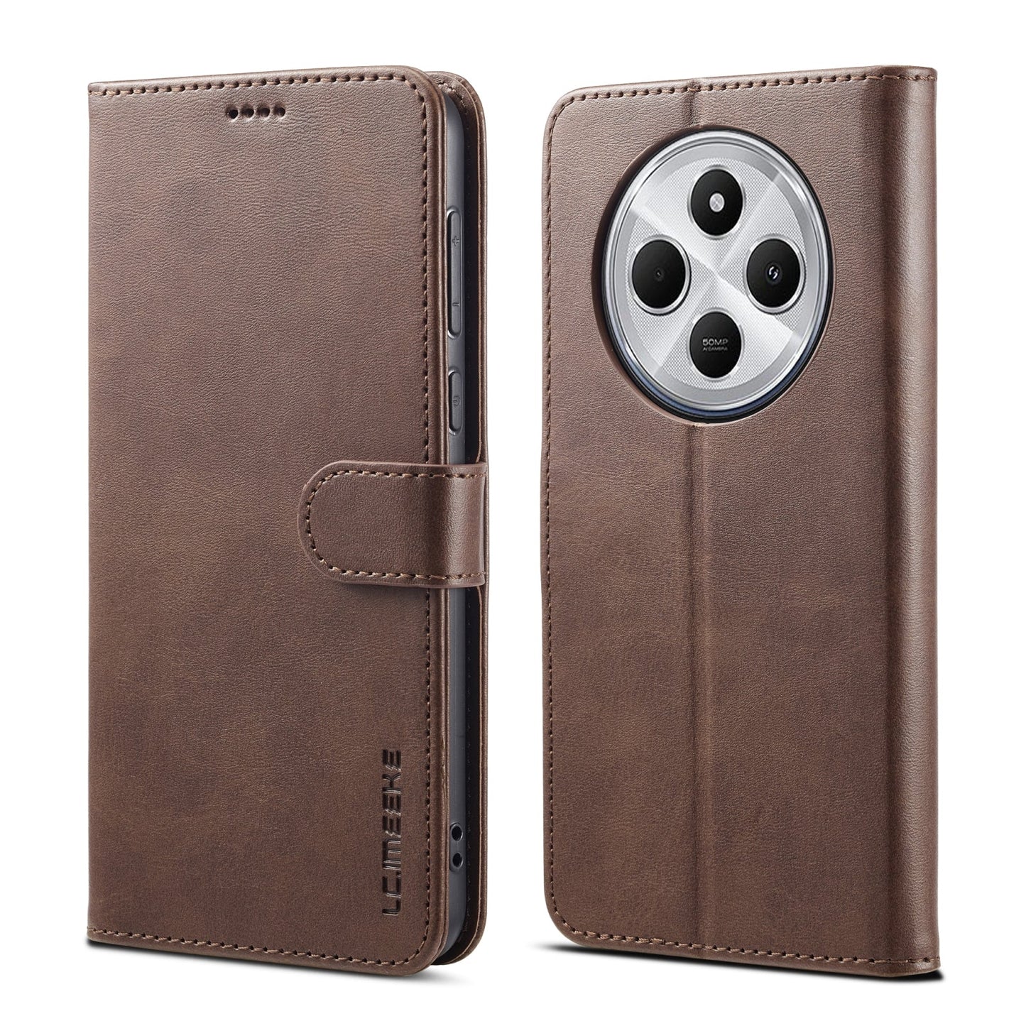 For Redmi 14C LC.IMEEKE Calf Texture Leather Phone Case(Coffee)