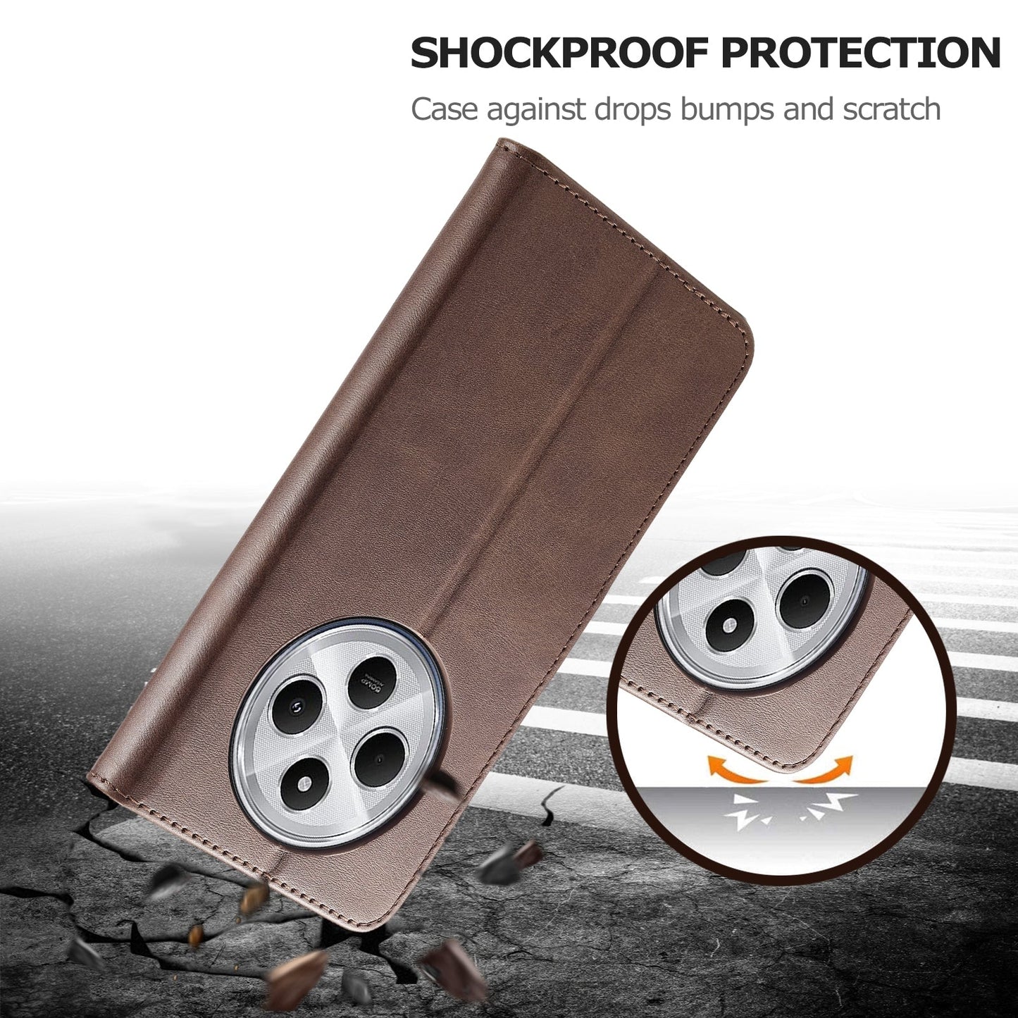 For Redmi 14C LC.IMEEKE Calf Texture Leather Phone Case(Coffee)