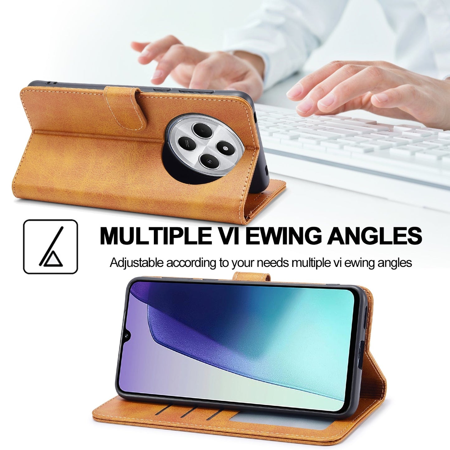 For Redmi 14C LC.IMEEKE Calf Texture Leather Phone Case(Brown)