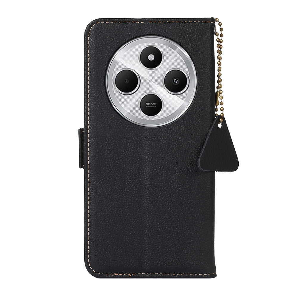 For Redmi 14C 4G Side-Magnetic TJ Genuine Leather RFID Phone Case(Black)