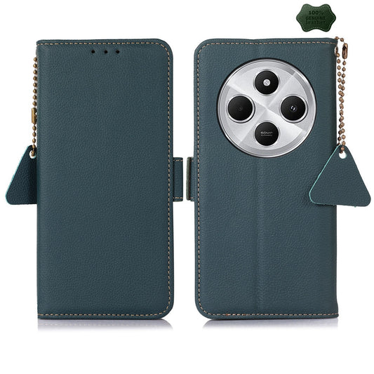 For Redmi 14C 4G Side-Magnetic TJ Genuine Leather RFID Phone Case(Green)