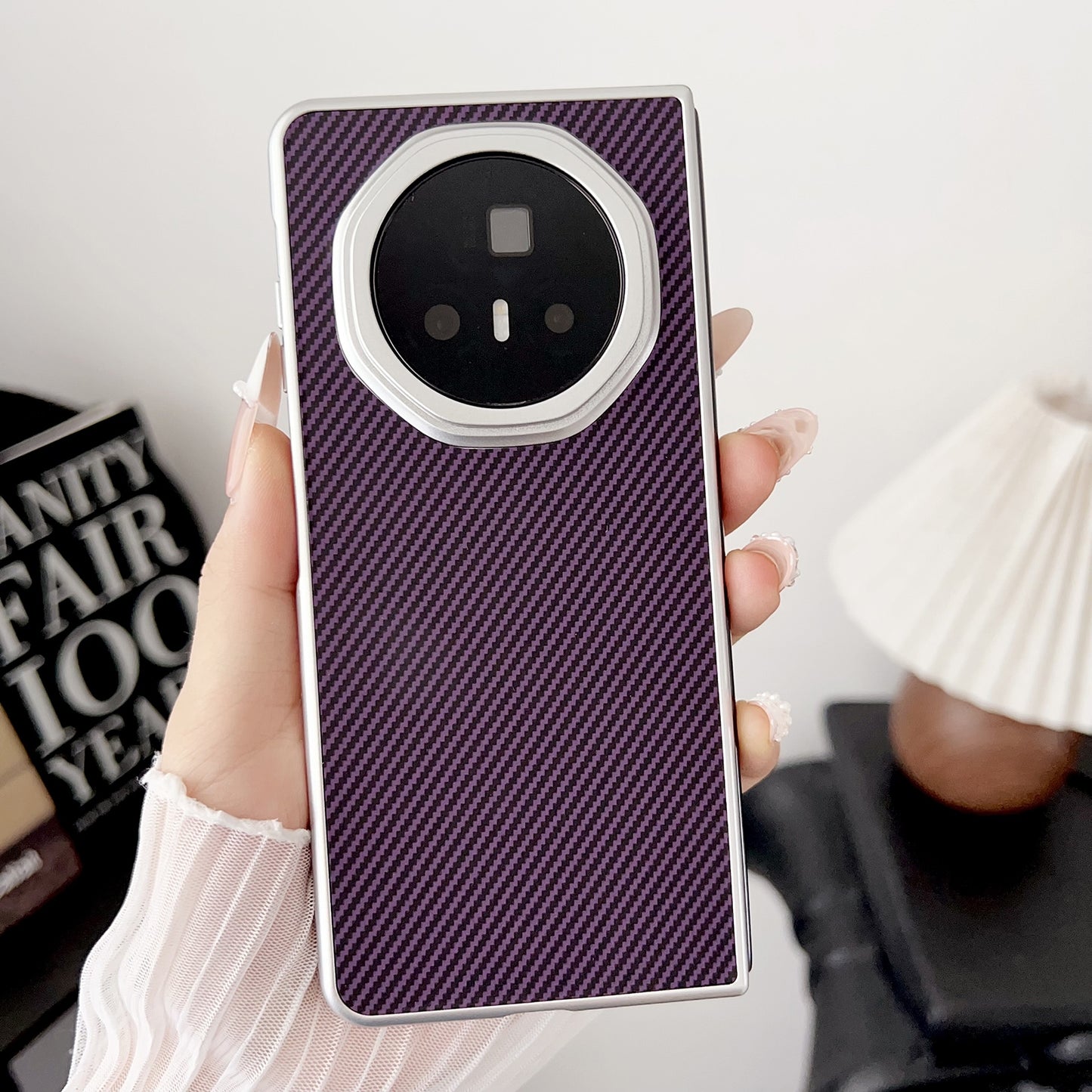 For Honor Magic V3 Carbon Fiber Leather Grain Kevlar Folding Phone Case(Purple)