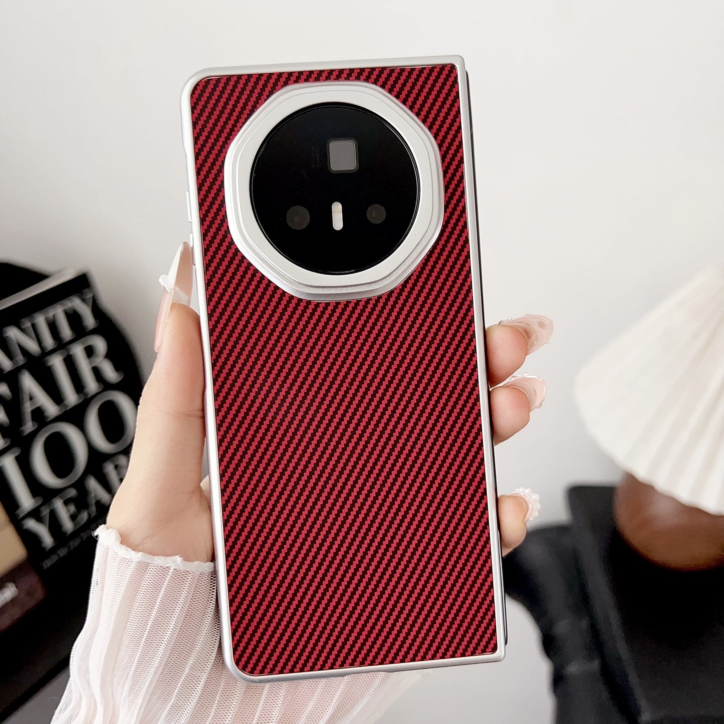 For Honor Magic V3 Carbon Fiber Leather Grain Kevlar Folding Phone Case(Red)