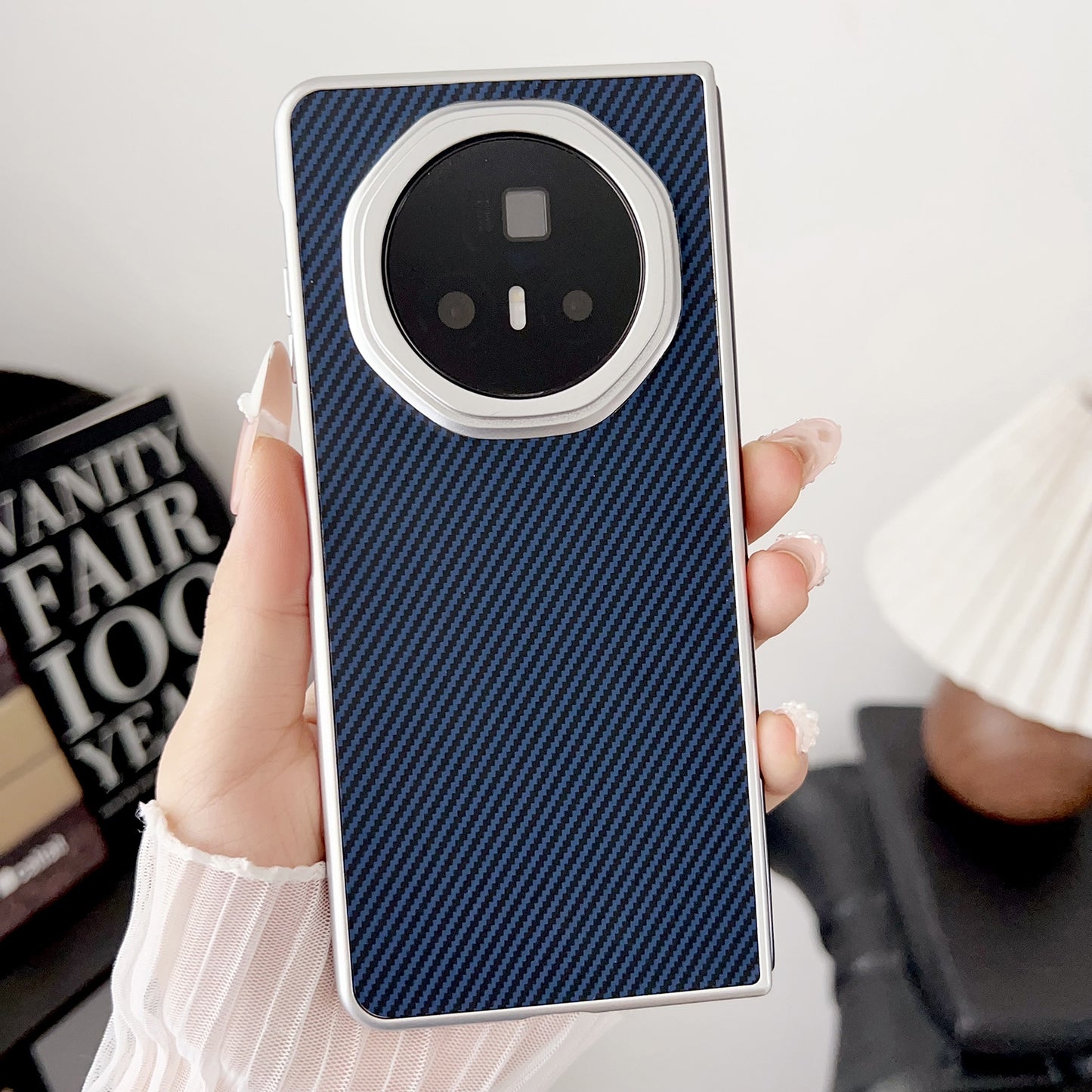 For Honor Magic V3 Carbon Fiber Leather Grain Kevlar Folding Phone Case(Dark Blue)