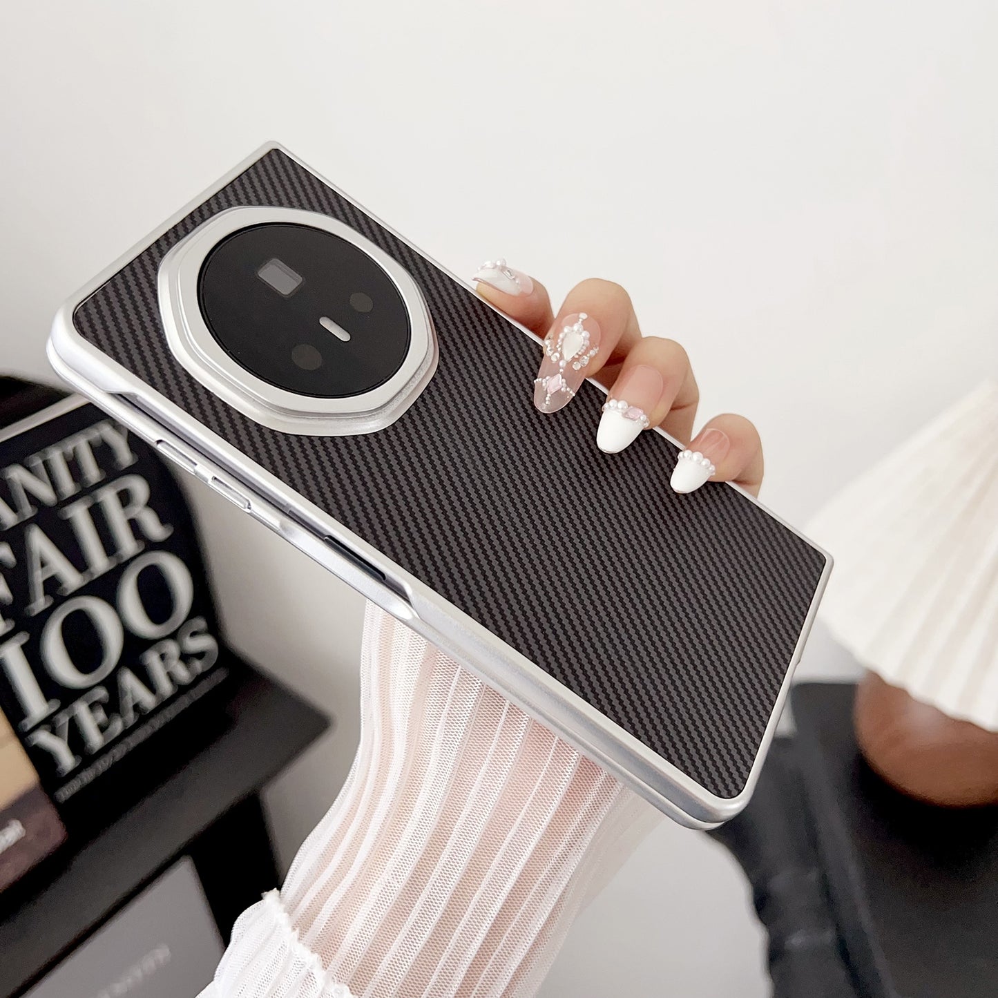 For Honor Magic V3 Carbon Fiber Leather Grain Kevlar Folding Phone Case(Light Blue)