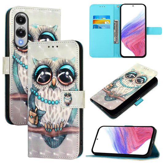 For Samsung Galaxy S25 Edge 5G 3D Painting Horizontal Flip Leather Phone Case(Grey Owl)