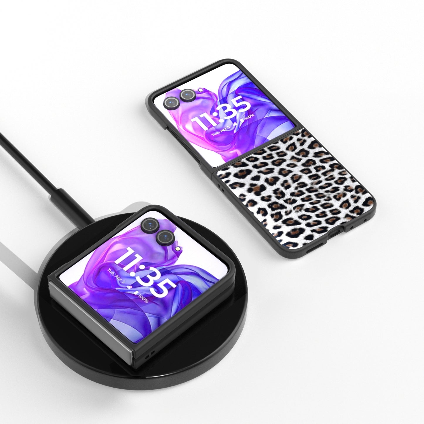 For Motorola Razr 50 Ultra Black Edge Leopard Phone Case(Silver Leopard)