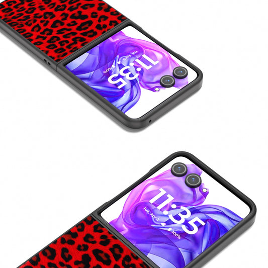 For Motorola Razr 50 Ultra Black Edge Leopard Phone Case(Red Leopard)