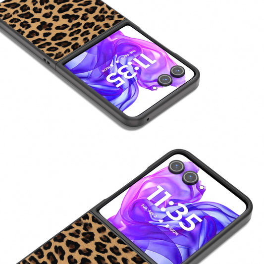 For Motorola Razr 50 Ultra Black Edge Leopard Phone Case(Gold Leopard)