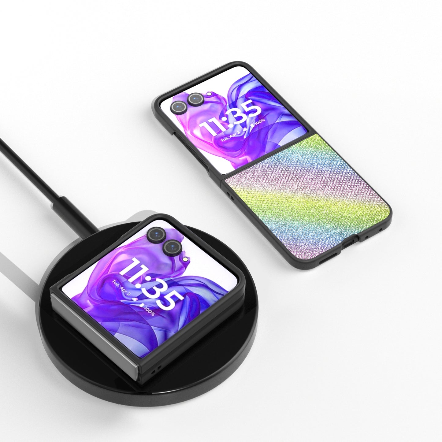 For Motorola Razr 50 Ultra Diamond Series Black Edge Phone Case(Rainbow)
