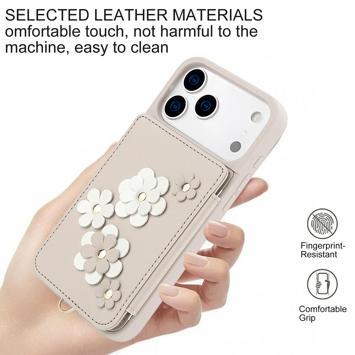 Compatible with iPhone 18 Pro Max & 17 Pro Max Crossbody Flower Pattern Leather Phone Case - White