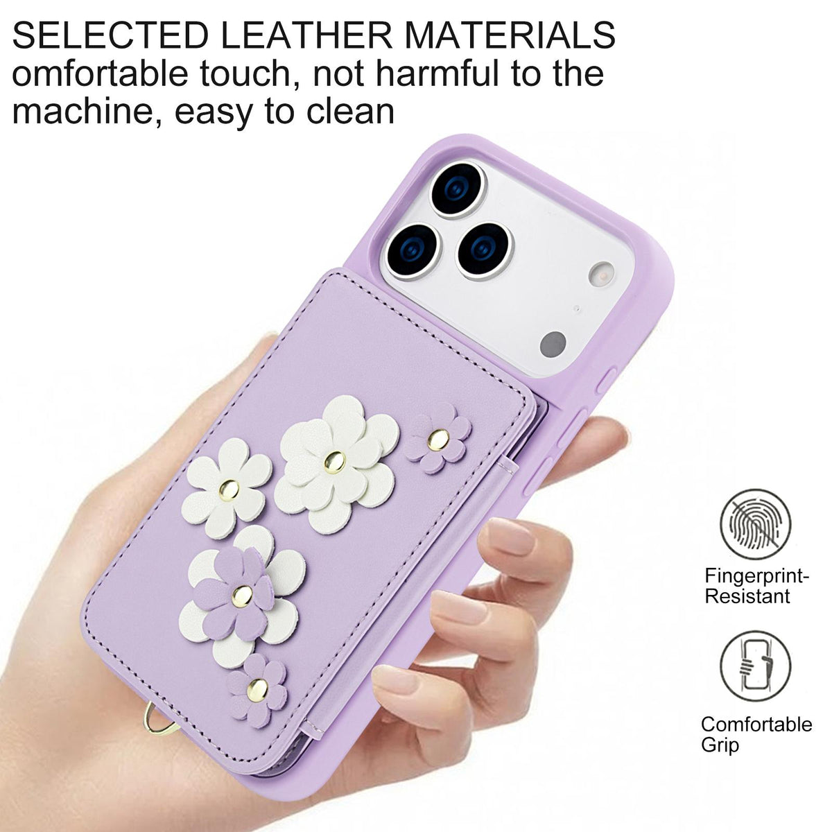 Compatible with iPhone 18 Pro Max & 17 Pro Max Crossbody Flower Pattern Leather Phone Case - Purple