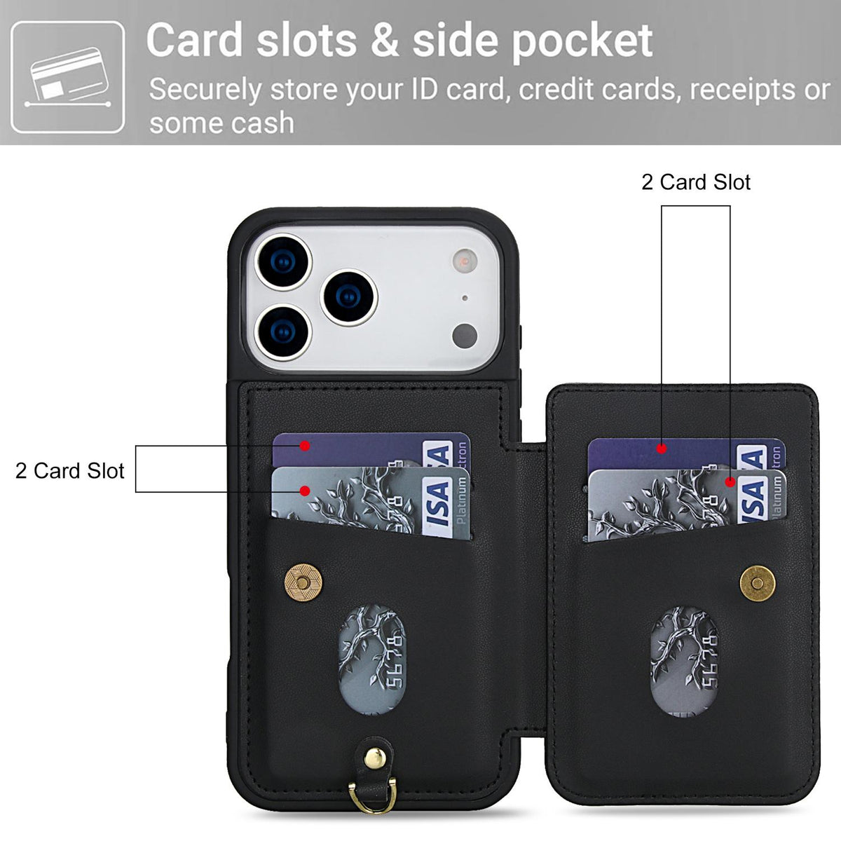 Compatible with iPhone 18 Pro & 17 Pro Crossbody Flower Pattern Leather Phone Case - Black