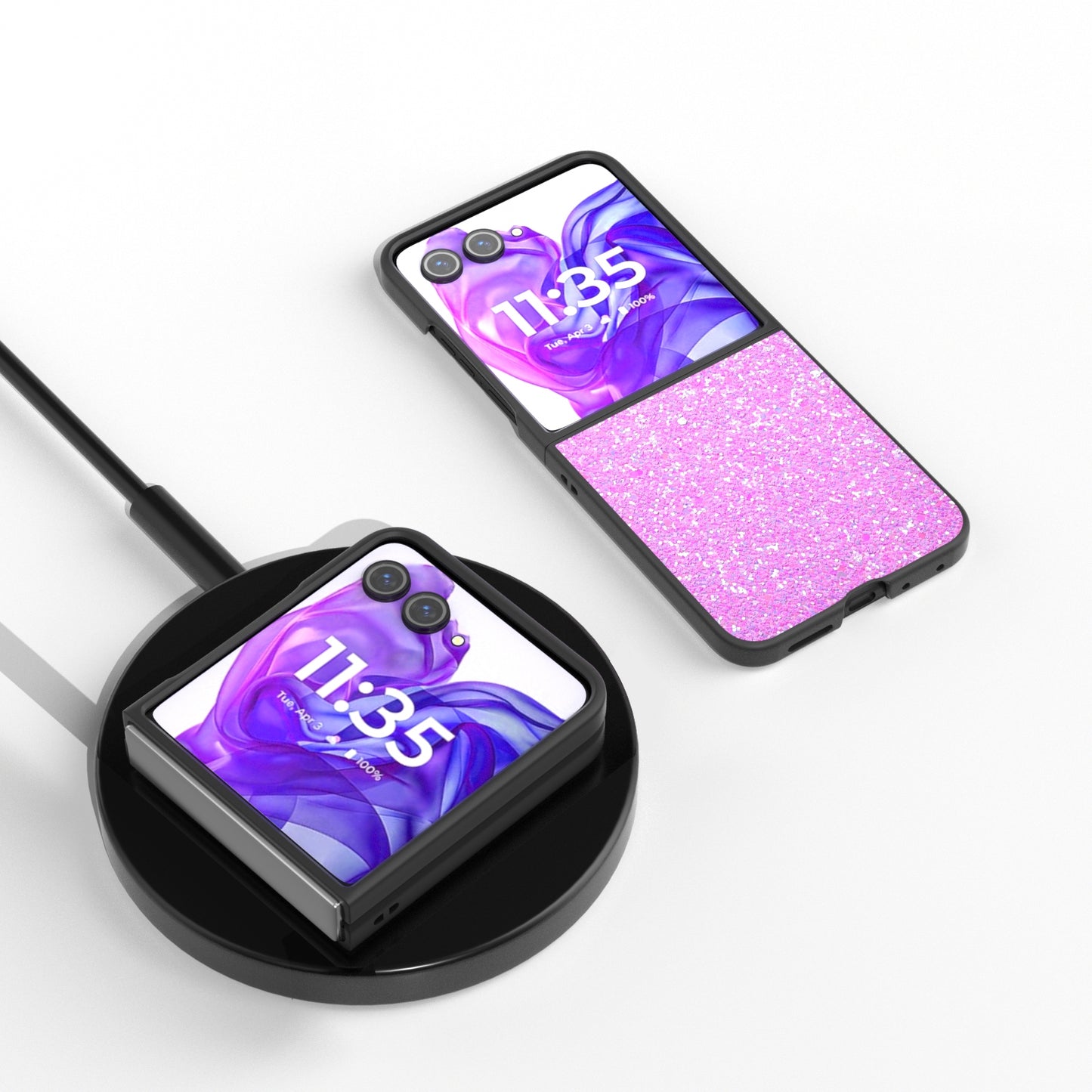 For Motorola Razr 50 Ultra Black Frame Colorful Glitter Phone Case(Dark Pink)