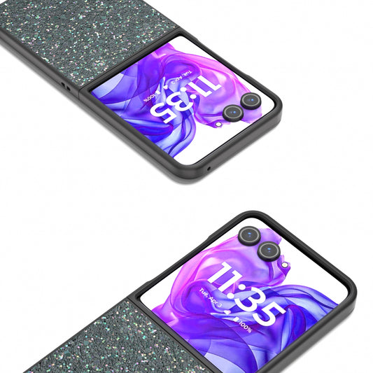 For Motorola Razr 50 Ultra Black Frame Colorful Glitter Phone Case(Black Green)