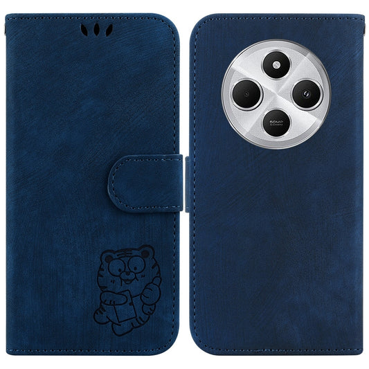 For Redmi 14C 4G Little Tiger Embossed Leather Phone Case(Dark Blue)