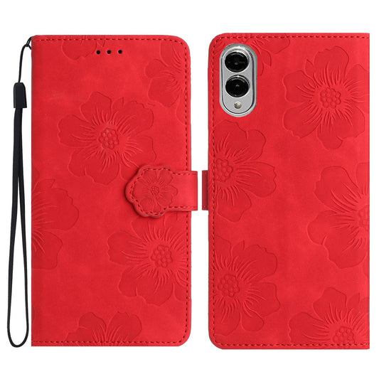 For Samsung Galaxy S25 Edge 5G Flower Embossing Pattern Leather Phone Case(Red)