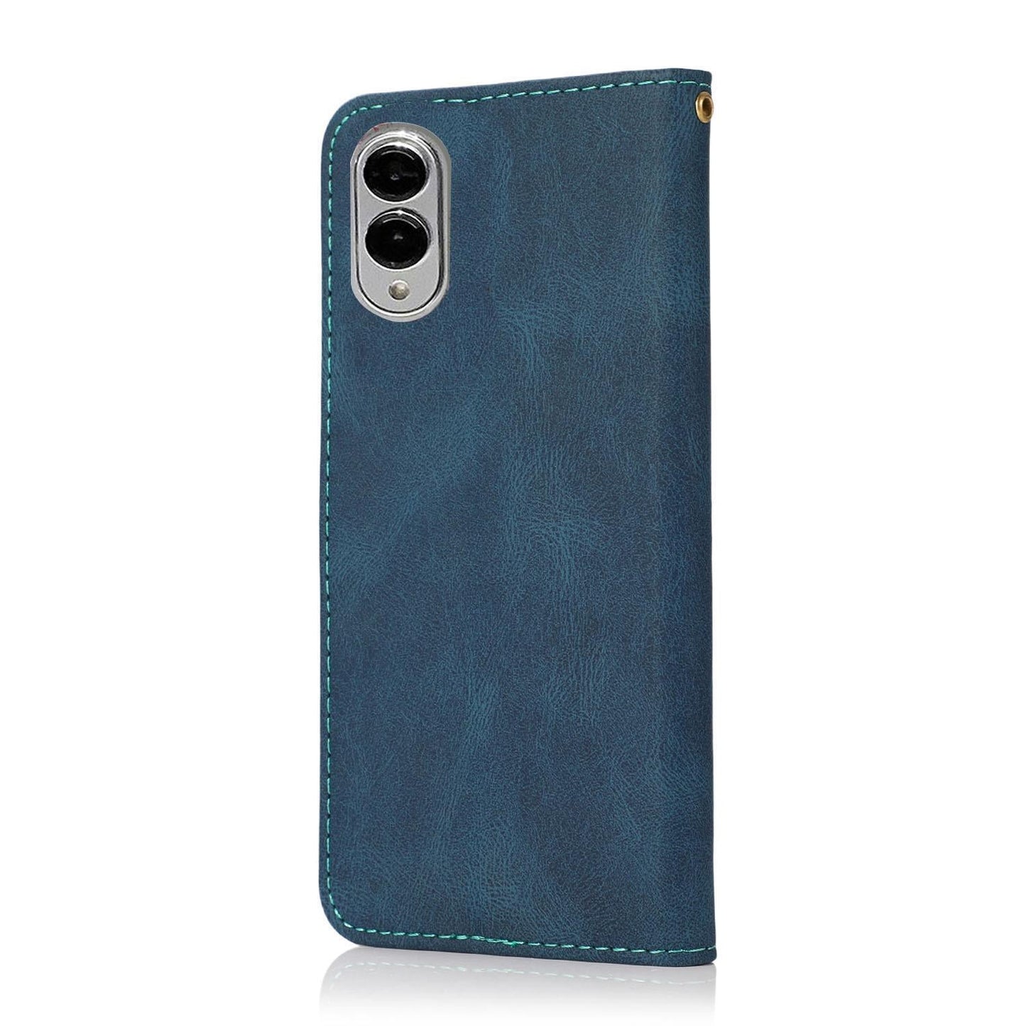 For Samsung Galaxy S25 Edge 5G Dual-color Stitching Leather Phone Case(Blue Green)