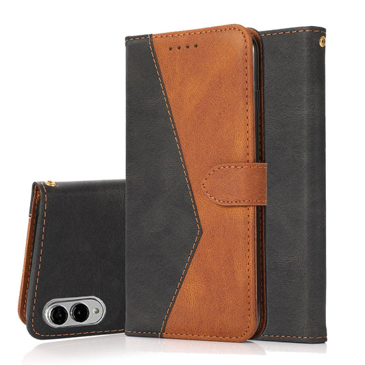 For Samsung Galaxy S25 Edge 5G Dual-color Stitching Leather Phone Case(Black Brown)