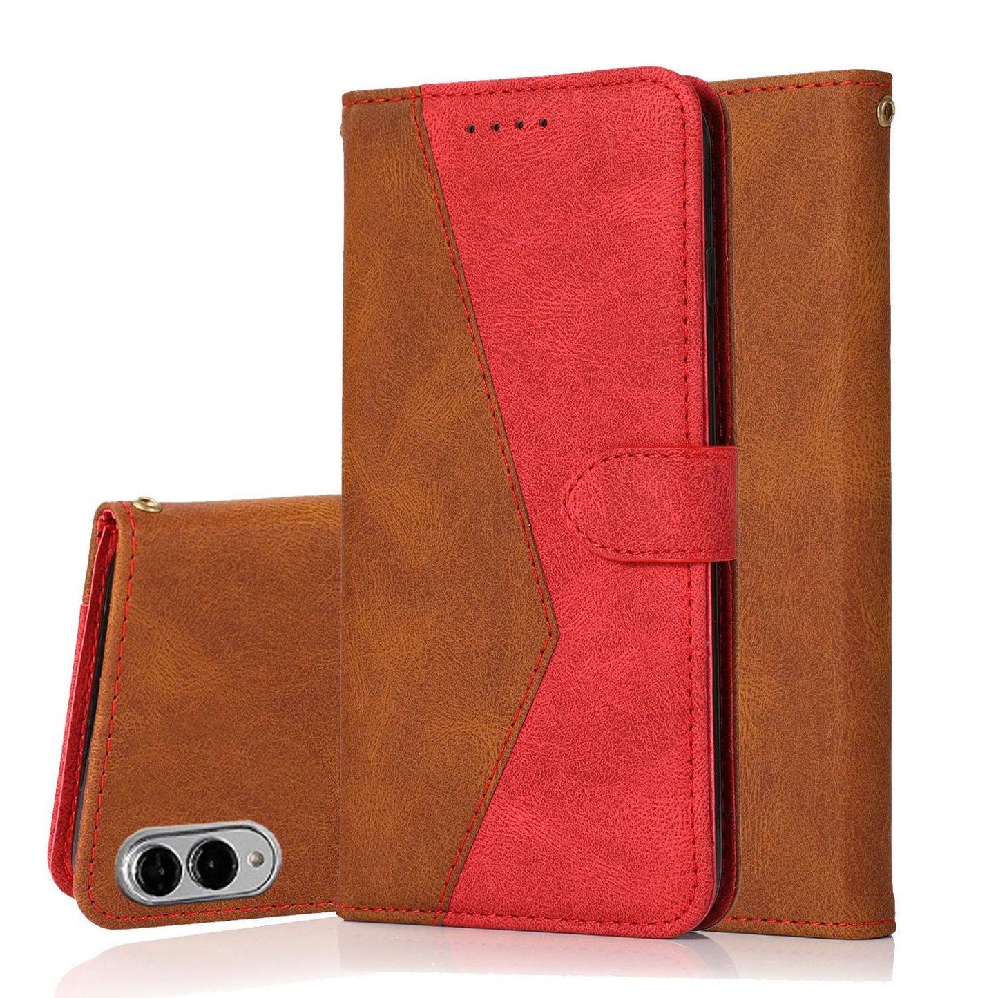 For Samsung Galaxy S25 Edge 5G Dual-color Stitching Leather Phone Case(Brown Red)