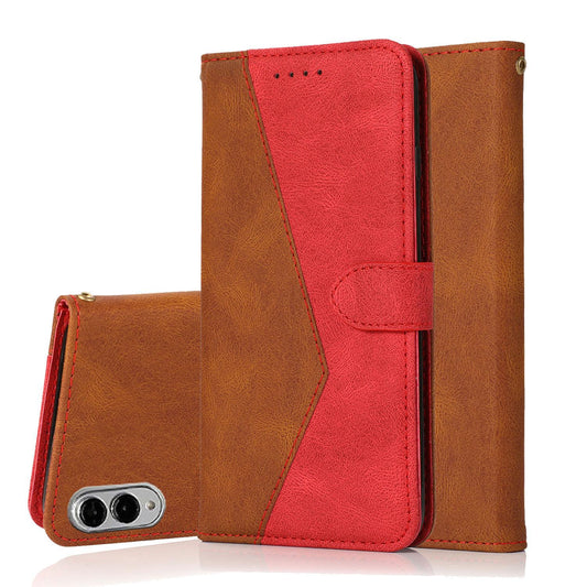 For Samsung Galaxy S25 Edge 5G Dual-color Stitching Leather Phone Case(Brown Red)