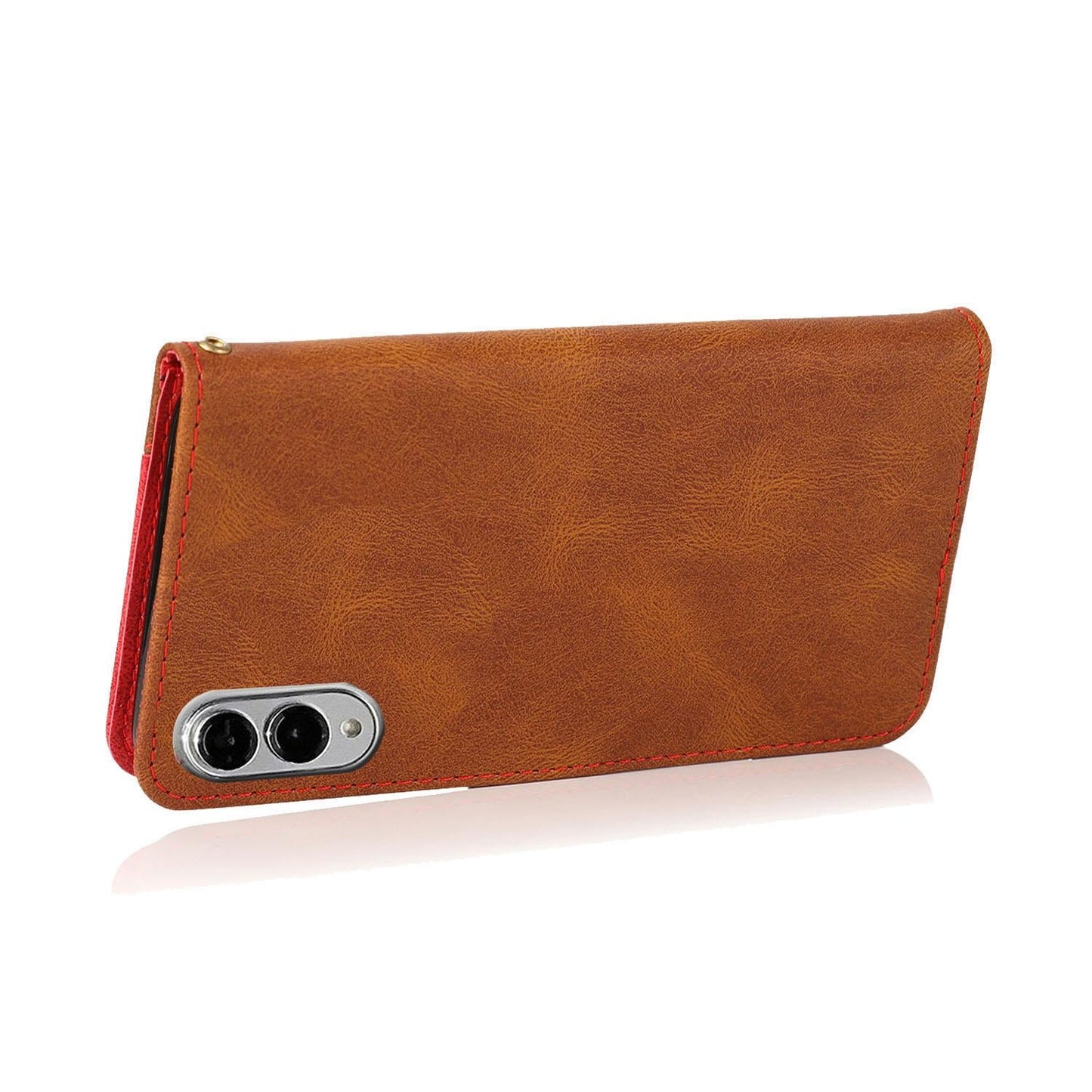For Samsung Galaxy S25 Edge 5G Dual-color Stitching Leather Phone Case(Brown Red)