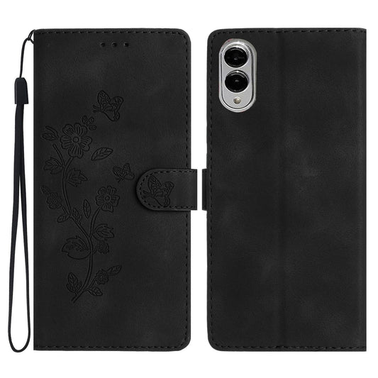 For Samsung Galaxy S25 Edge 5G Flower Butterfly Embossing Pattern Leather Phone Case(Black)