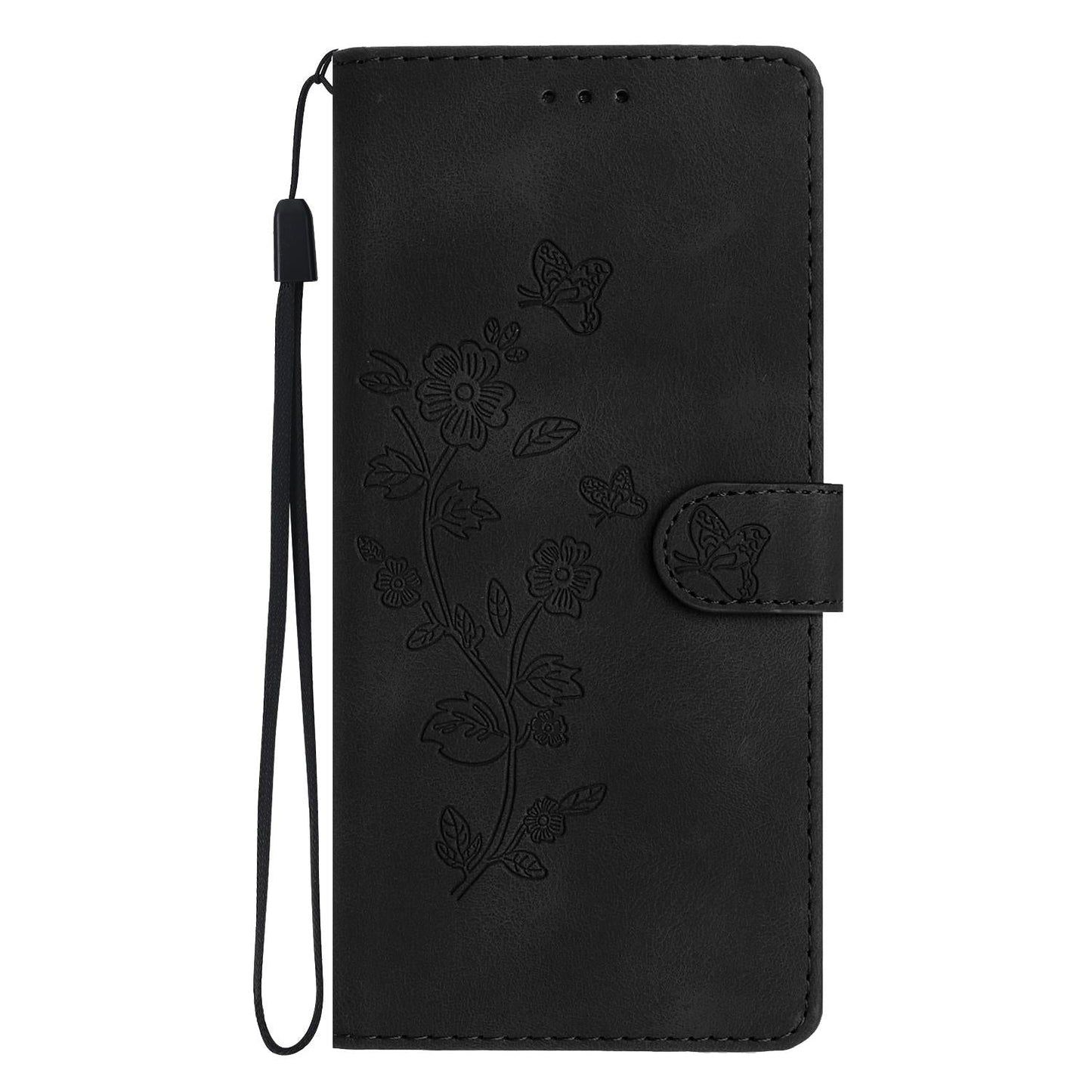 For Samsung Galaxy S25 Edge 5G Flower Butterfly Embossing Pattern Leather Phone Case(Black)
