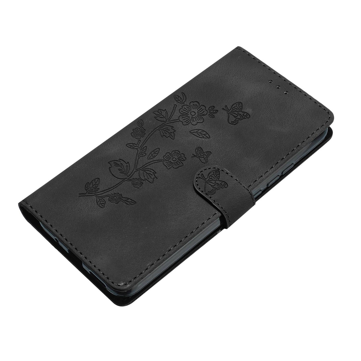 For Samsung Galaxy S25 Edge 5G Flower Butterfly Embossing Pattern Leather Phone Case(Black)
