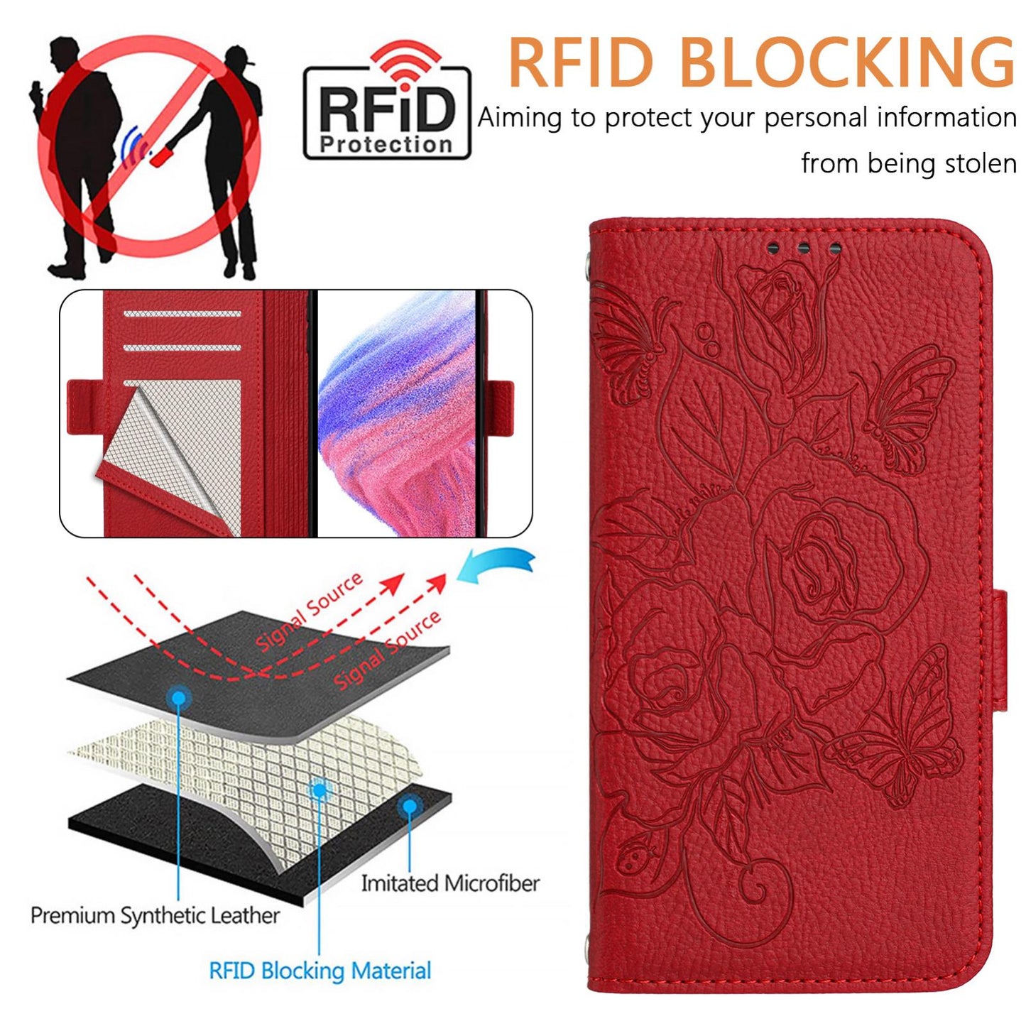 For vivo V50 5G Global Embossed Rose RFID Anti-theft Leather Phone Case(Red)