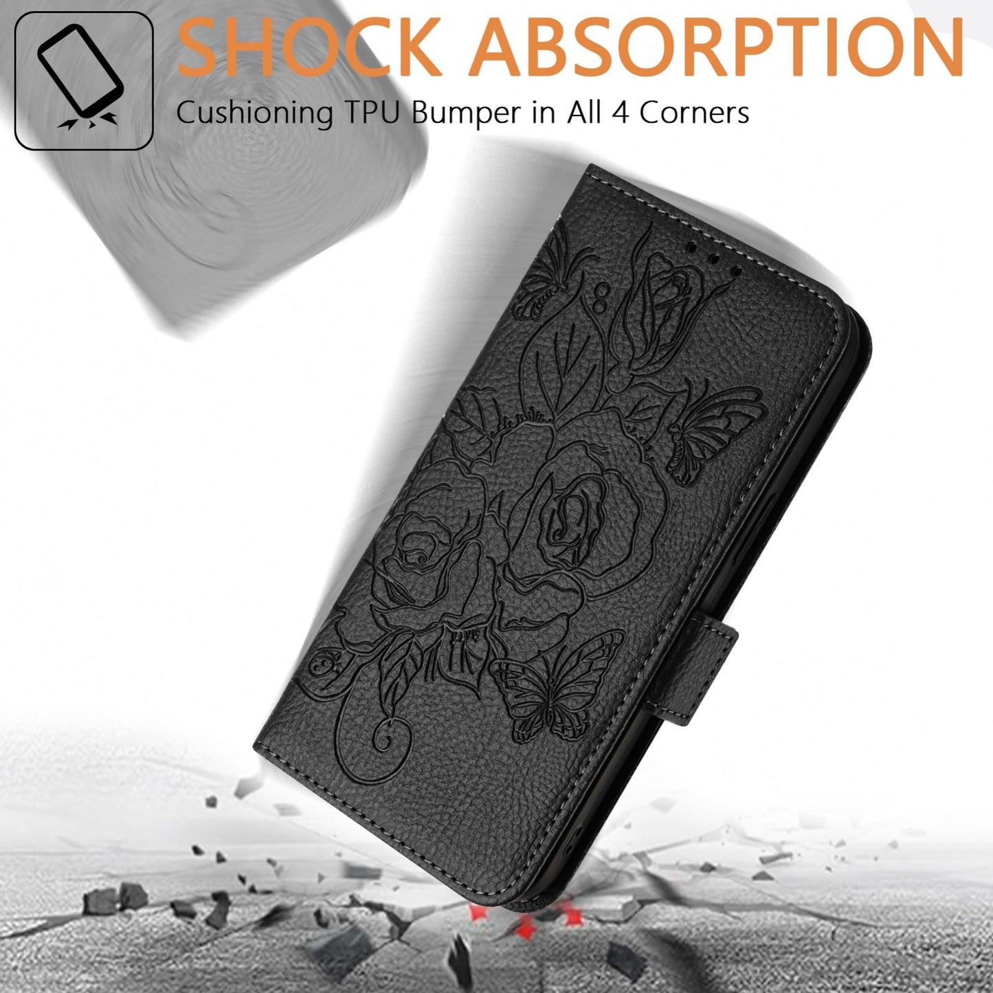 For vivo V50 5G Global Embossed Rose RFID Anti-theft Leather Phone Case(Black)