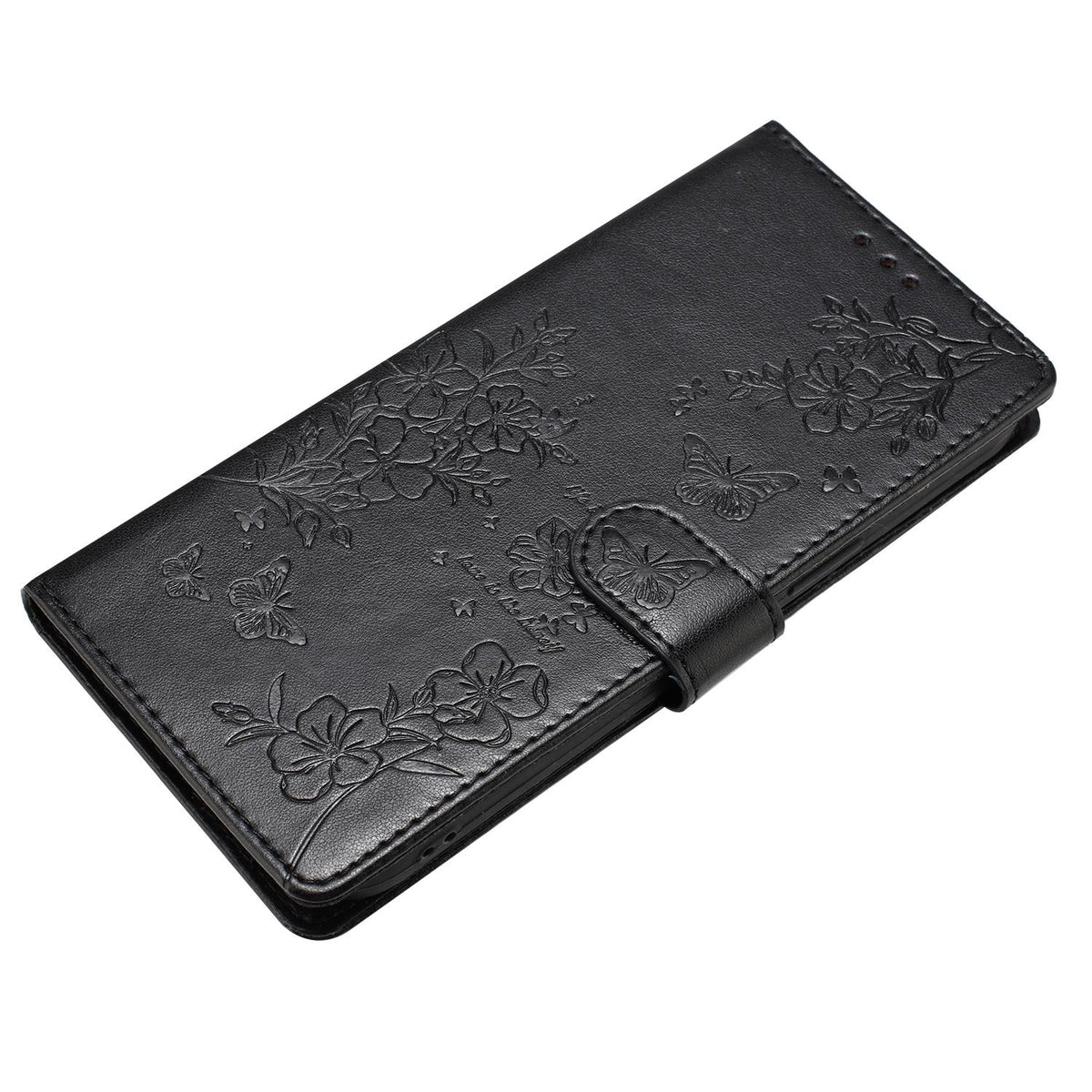 Compatible with iPhone 18 Pro Max Butterflies and Flowers Leather Phone Case - Black