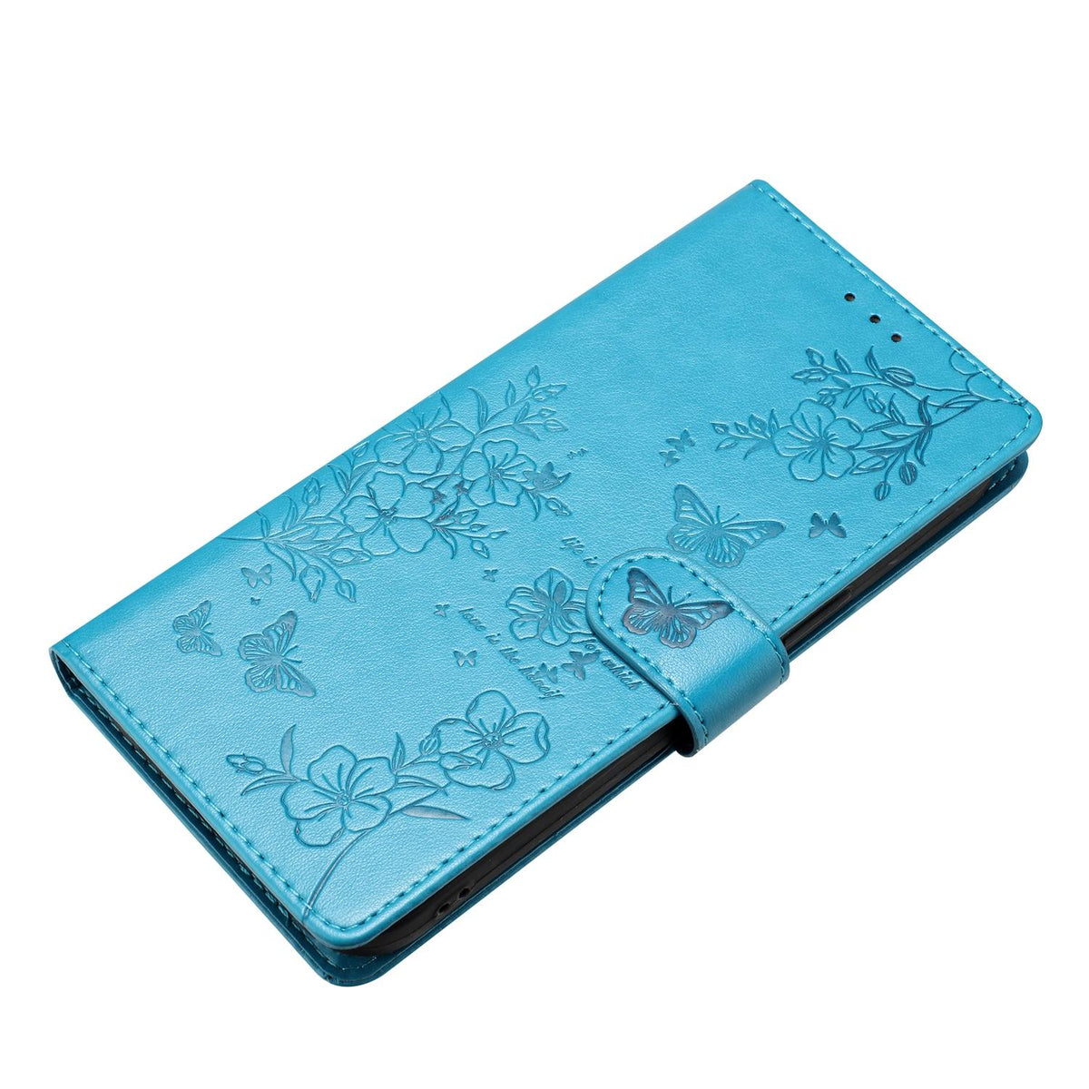 Compatible with iPhone 18 Pro Max Butterflies and Flowers Leather Phone Case - Blue