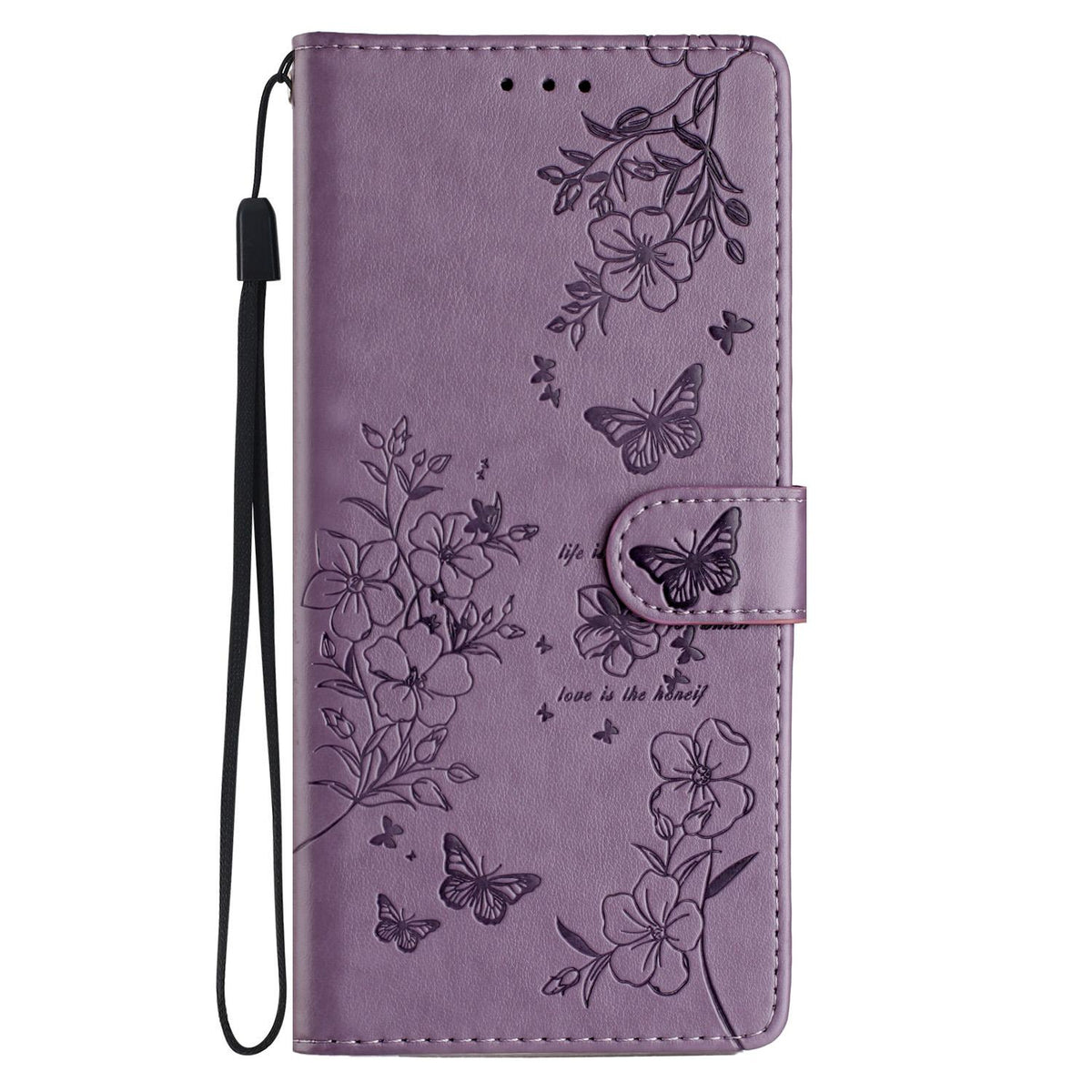 Compatible with iPhone 18 Pro Butterflies and Flowers Leather Phone Case - Purple