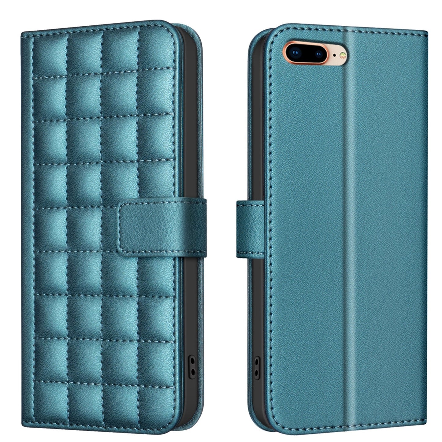 For iPhone 16e Square Texture Leather Phone Case(Green)