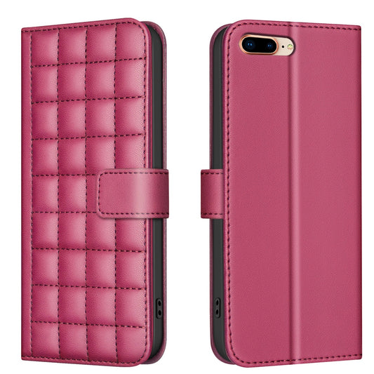 For iPhone 16e Square Texture Leather Phone Case(Red)