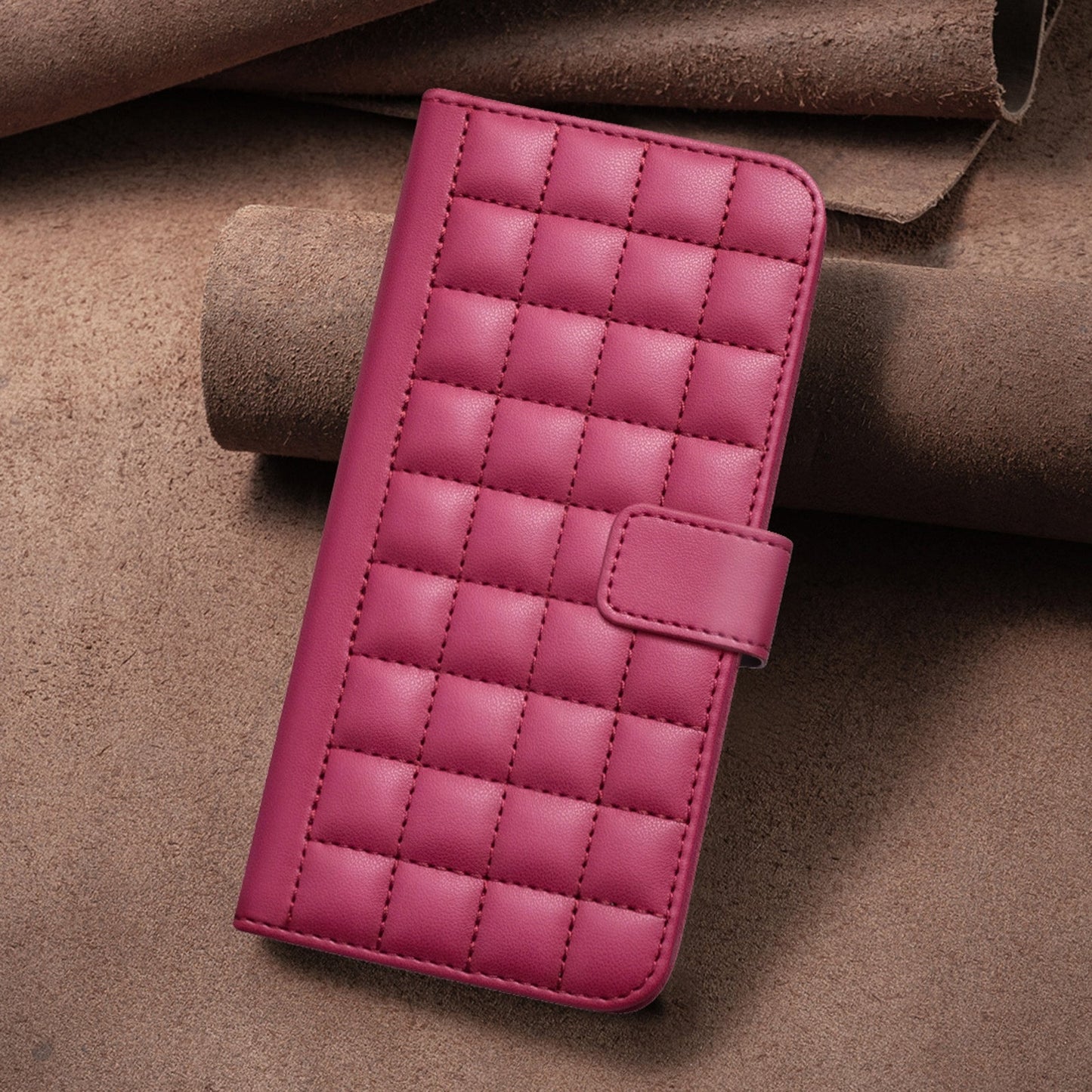 For iPhone 16e Square Texture Leather Phone Case(Red)