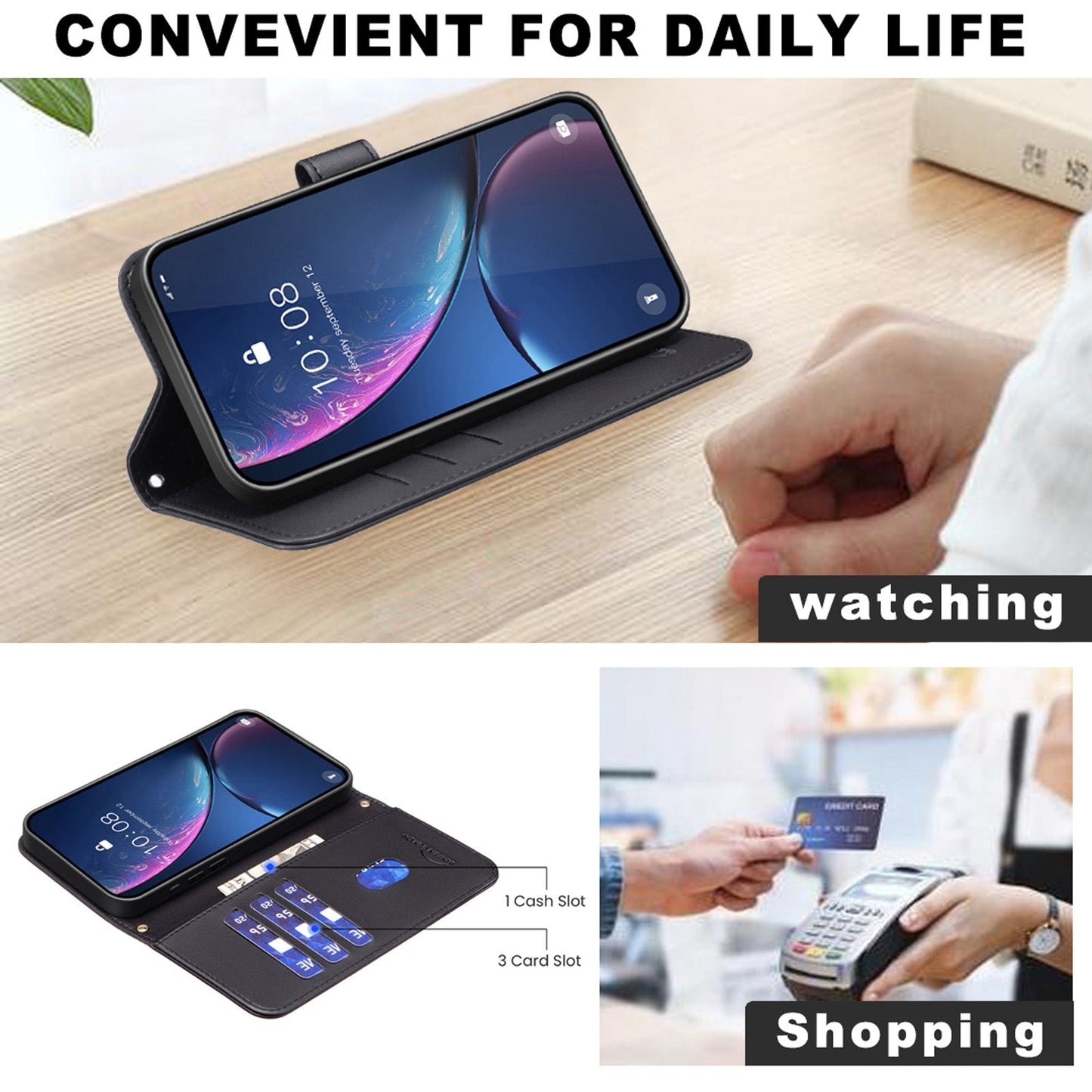 For iPhone 16e Square Texture Leather Phone Case(Black)