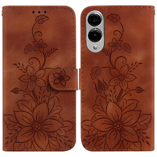 For Samsung Galaxy S25 Edge 5G Lily Embossed Leather Phone Case(Brown)
