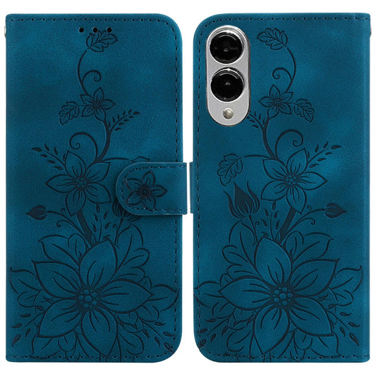 For Samsung Galaxy S25 Edge 5G Lily Embossed Leather Phone Case(Dark Blue)