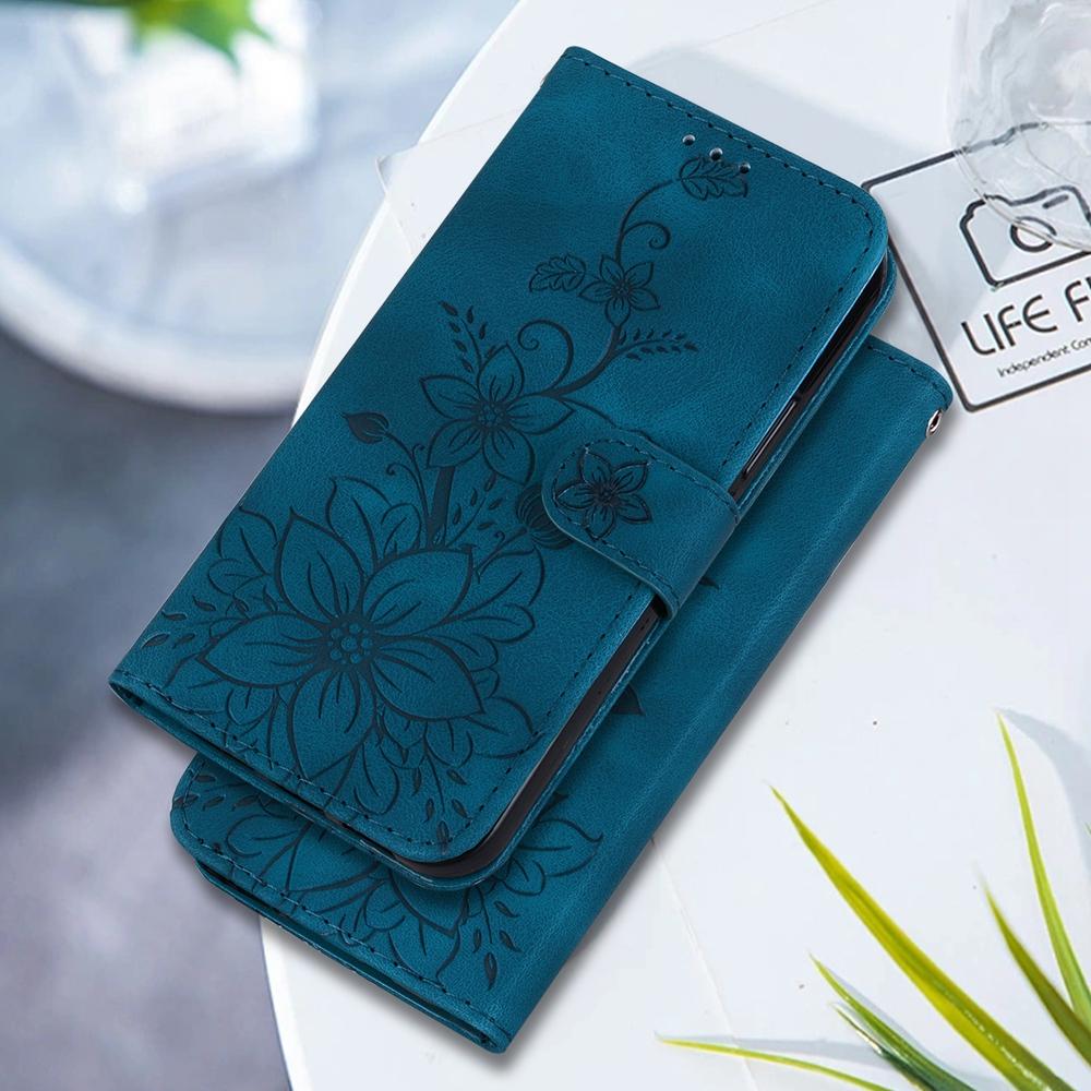 For Samsung Galaxy S25 Edge 5G Lily Embossed Leather Phone Case(Dark Blue)